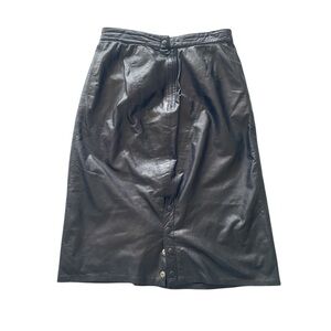 VTG Lotus Wmn’s 10 Black‎ Leather Pencil Skirt Button Slit 80s 90s